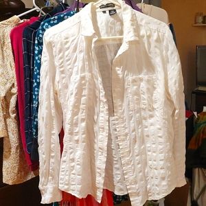 Sandra Ingrish White cotton-blend textured shirt L